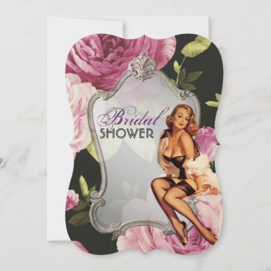 レトロなピンナップガール ハウスワイフ ヴィンテージ ブライダルシャワー 招待状 (正面)