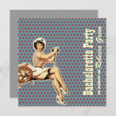 レトロなピン留め娘セーラーバチェロレッテ 招待状 (正面/裏面)