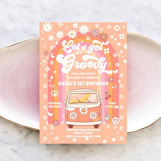 レトロなファンキーな1歳の誕生日招待状 招待状