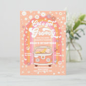 レトロなファンキーな1歳の誕生日招待状 招待状 (スタンド正面)