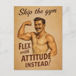 レトロなフィットネスのユーモアが楽しめるビンテージ風ポスター | Skip the Gym Vint ポストカード