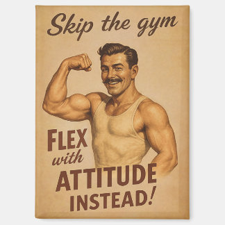 レトロなフィットネスのユーモアが楽しめるビンテージ風ポスター | Skip the Gym Vint マグネット
