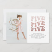 レトロなフラワーピンクの風景写真招待状 招待状 (正面)