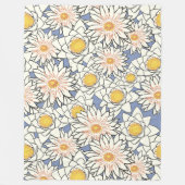 レトロなフローラアートワークの素敵なパターン青い白 フリースブランケット (正面)