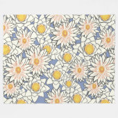 レトロなフローラアートワークの素敵なパターン青い白 フリースブランケット (正面(横))