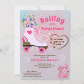 レトロなフローラルティーアルローラースケートbohoベビーブシャワー 招待状 (正面)