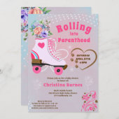 レトロなフローラルティーアルローラースケートbohoベビーブシャワー 招待状 (正面/裏面)