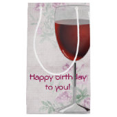 レトロなフローラ背景のワイングラス スモールペーパーバッグ (正面)