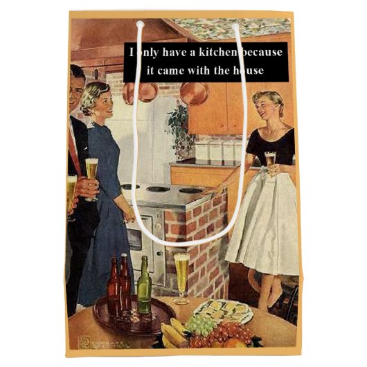 レトロなブライズシャワーのためのキッチンカクテル おもしろいやつ ミディアムペーパーバッグ (裏面)