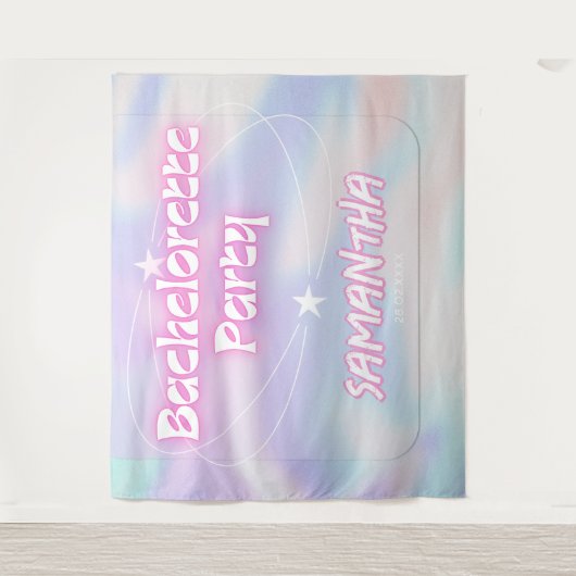 レトロなブライズメイドパーティーの背景 グルーヴィーピンク タペストリー (正面)