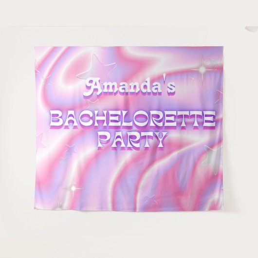 レトロなブライズメイドパーティーの背景 グルーヴィーピンク タペストリー (正面(横))