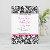 レトロなブラックアンドホワイトのフォークフラワー ウェディング招待状 招待状 (スタンド正面)