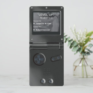 レトロなブラック携帯ゲーム機の結婚式招待状 招待状