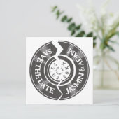 レトロなブラック&ホワイトのビニールレコード グルービー ウェディング セーブザデート (スタンド正面)