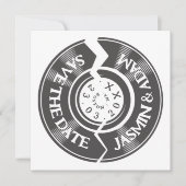 レトロなブラック&ホワイトのビニールレコード グルービー ウェディング セーブザデート (正面)