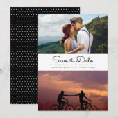 レトロなブラック＆ホワイトドットの2枚の写真でお知らせする結婚式の予告 セーブザデート (正面/裏面)
