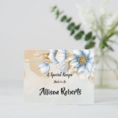 レトロなブルーの花模様 ブライダルシャワーのレシピ ポストカード (スタンド正面)