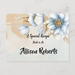 レトロなブルーの花模様 ブライダルシャワーのレシピ ポストカード