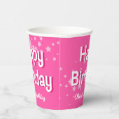 レトロなプリティピンクの星 ハッピーバースデー 紙コップ (右)