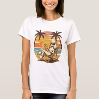レトロなプードルのビーチバケーション ビンテージサンセット Tシャツ