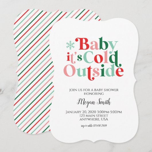 レトロなベビーシャワー "Baby It's Cold Outside" 招待状 (正面/裏面)
