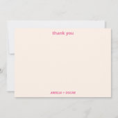 レトロなホットピンクの抽象的なチェック柄ベビーシャワー サンキューカード (正面)