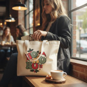 レトロなホホホクリスマスホリデーホリーサンタ帽 ラージトートバッグ