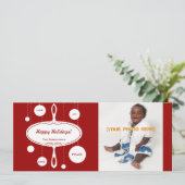 レトロなホリデーオーナメントの写真とパーティーカード シーズンカード (スタンド正面)