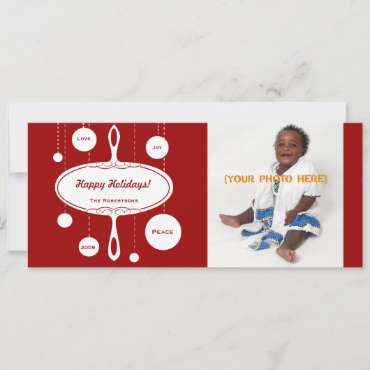 レトロなホリデーオーナメントの写真とパーティーカード シーズンカード (正面)
