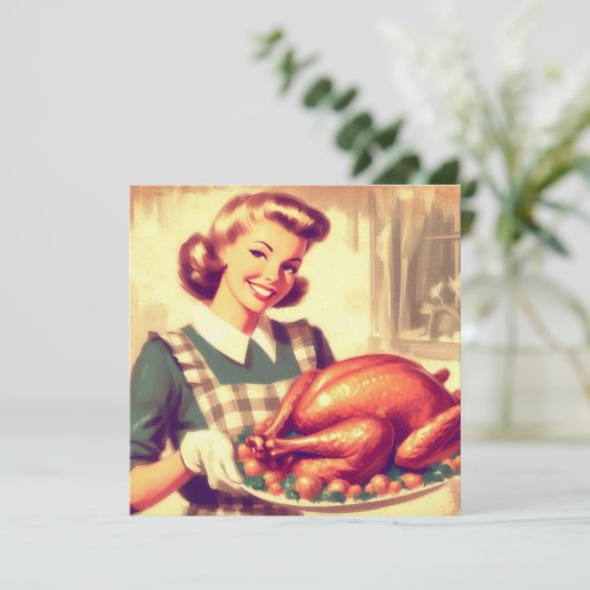 レトロなホームメイカーと感謝祭の七面鳥 ヴィンテージ カード (スタンド正面)