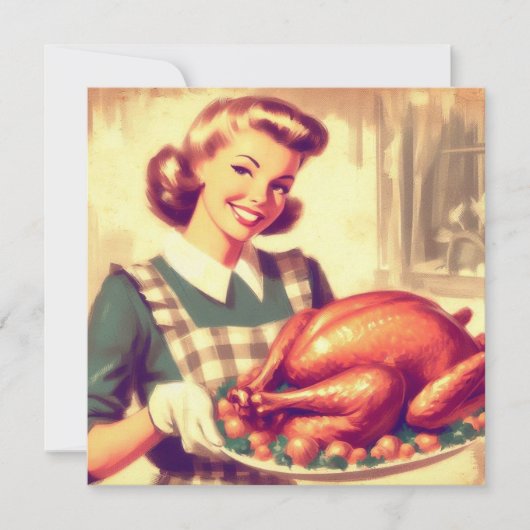 レトロなホームメイカーと感謝祭の七面鳥 ヴィンテージ カード (正面)