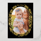 レトロなポインセチアの楕円形フレーム写真 箔シーズンカード (正面)