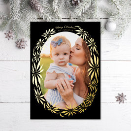 レトロなポインセチアの楕円形フレーム写真 箔シーズンカード