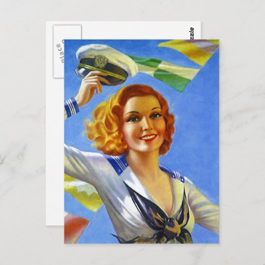 レトロなポストカード セーラーのギャル ピンアップガール 航海 ポストカード (正面/裏面)