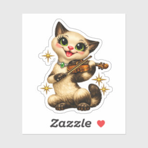 レトロなミッドセンチュリーのシルクロネコのバイオリン演奏 シール
