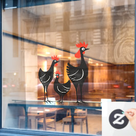 レトロなミッドセンチュリー風の3羽のフランスの雌鳥のカットアウト ウィンドウサイン