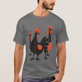 レトロなミッドセンチュリー・スタイルの3羽のフランスの雌鳥のカットアウト 4 Tシャツ