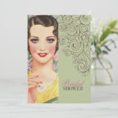 レトロなミントグリーンのグレートギャツビー風ブライズシャワー 招待状 (スタンド正面)