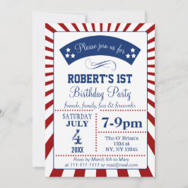 レトロなメモリアルデーの誕生日パーティー招待状 招待状