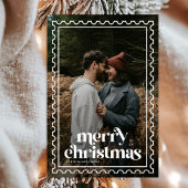 レトロなメリークリスマススタンプの家族写真 シーズンカード