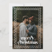 レトロなメリークリスマススタンプの家族写真 シーズンカード (正面)