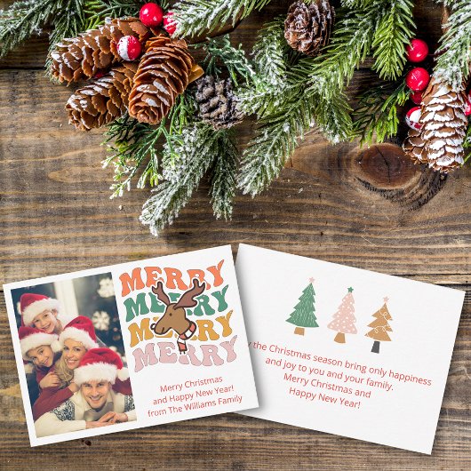 レトロなメリークリスマス家族の写真休暇スタイリッシュ ノートカード