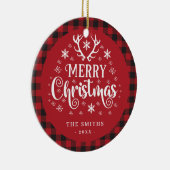 レトロなメリークリスマス 赤と白のカスタム セラミックオーナメント (右)
