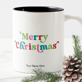 レトロなメリークリスマス 輝く楽しいホリデークリスマス ツートーンマグカップ