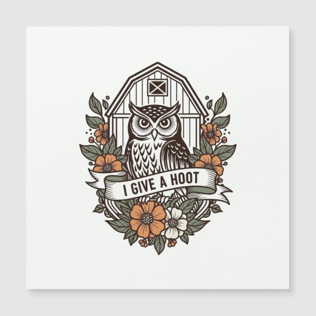 レトロなメンフクロウの「I give a hoot」デザイン (正面)