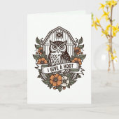 レトロなメンフクロウの'I give a hoot'デザイン カード (黄色い花)