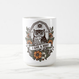 レトロなメンフクロウの'I give a hoot'デザイン コーヒーマグカップ
