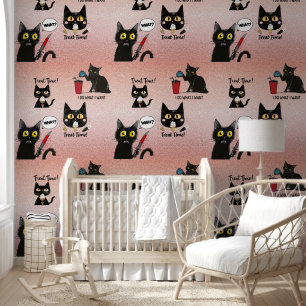 レトロなモダンで面白い気まぐれな黒猫 – Pinkish 壁紙