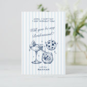 レトロなモダン ヴィンテージ グレー ブライズメイド プロポーズ カード (スタンド正面)