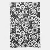 レトロなモノクロの花のタオル キッチンタオル (縦)